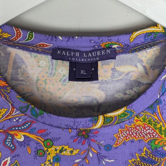 Ralph Lauren Collection Purple Jacobean Floral Paisley Print Top XL - Picture 2 of 7